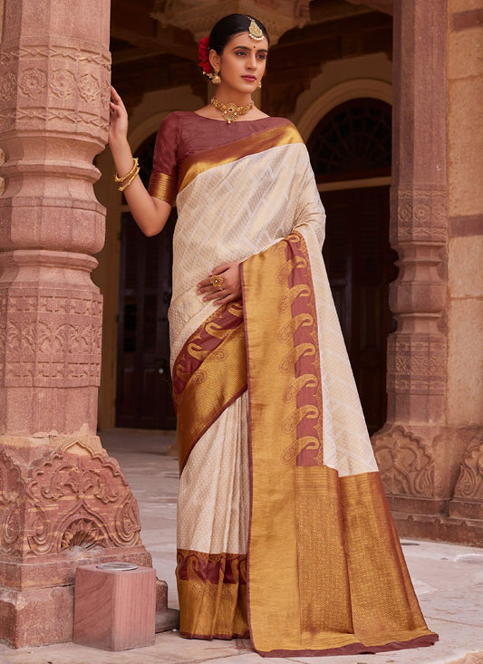 Classic Silk Cream Weaving Saree