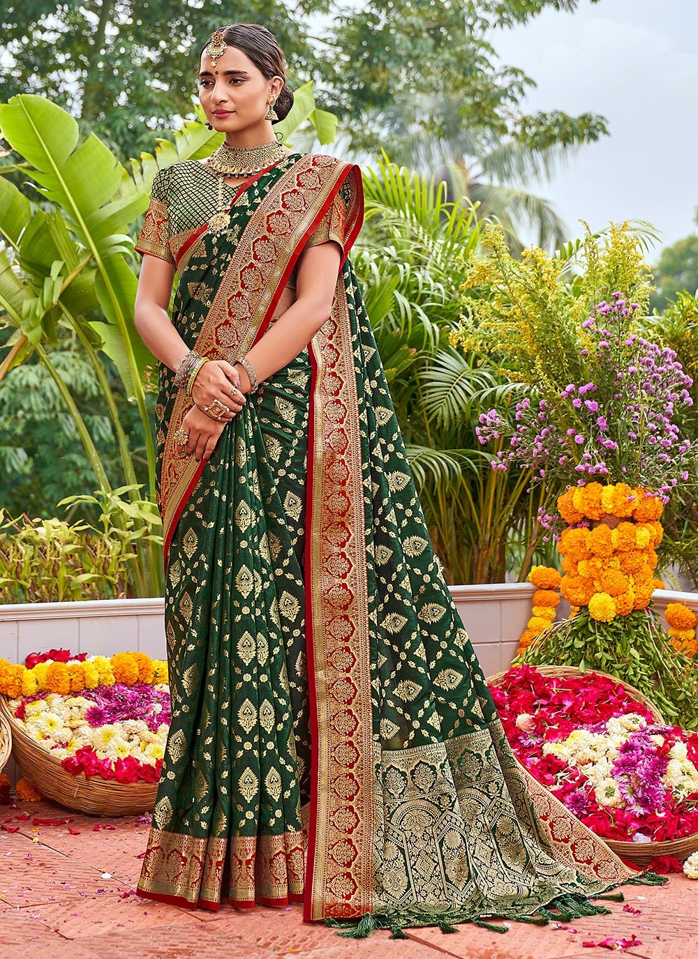 Traditional Saree Silk Green Weaving Saree