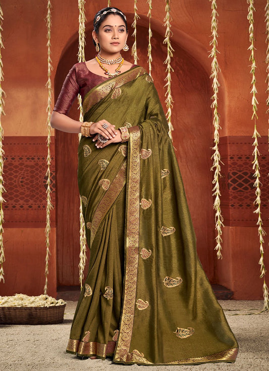 Trendy Saree Silk Green Weaving Saree