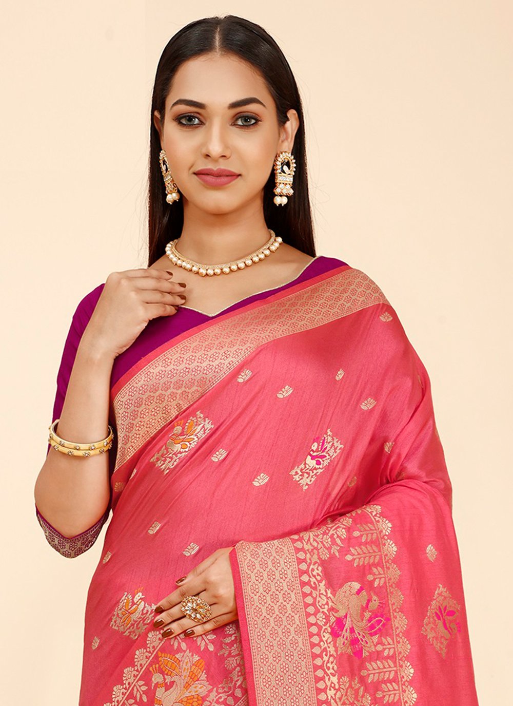 Trendy Saree Silk Pink Weaving Saree