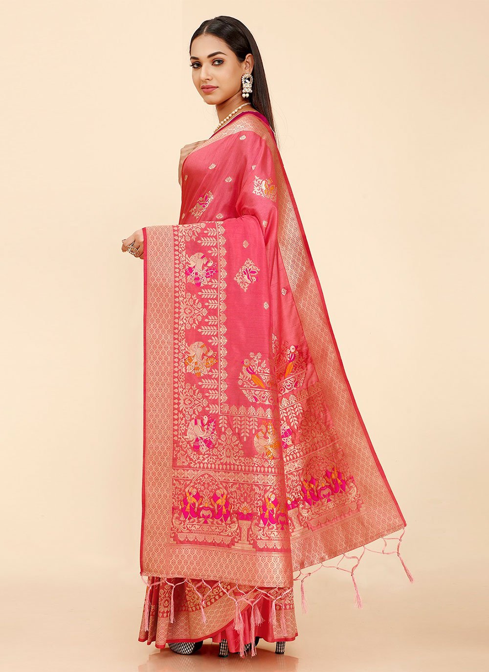 Trendy Saree Silk Pink Weaving Saree