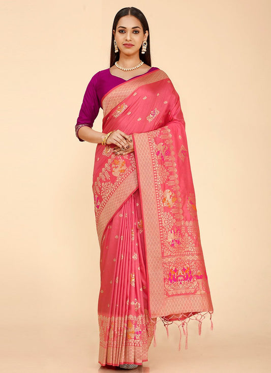 Trendy Saree Silk Pink Weaving Saree