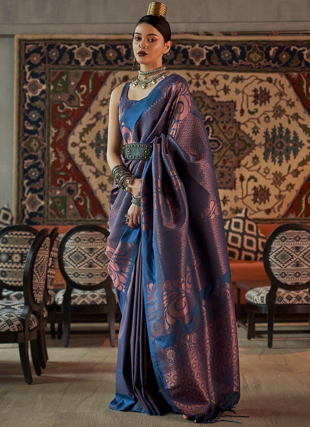 Trendy Saree Silk Blue Weaving Saree