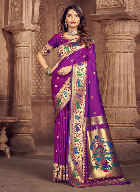 Trendy Saree Silk Purple Weaving Saree