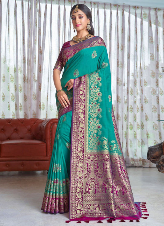 Classic Silk Turquoise Weaving Saree