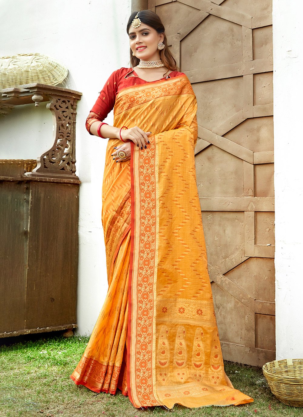 Designer Silk Yellow Weaving Saree