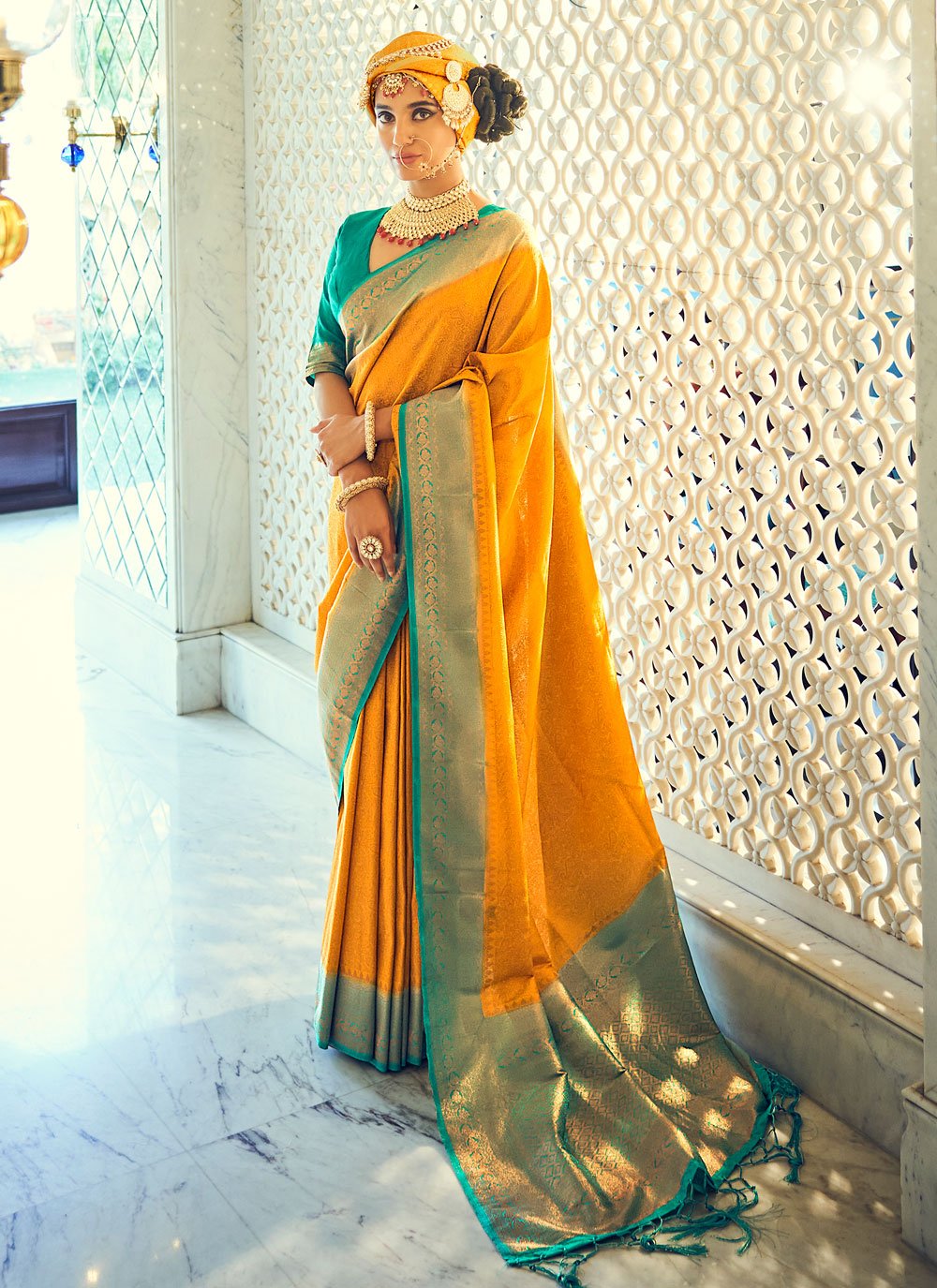 Contemporary Silk Yellow Weaving Saree