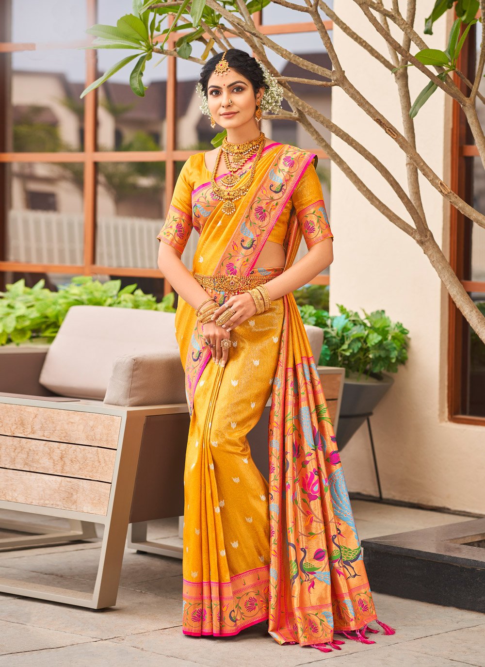 Traditional Saree Silk Yellow Weaving Saree