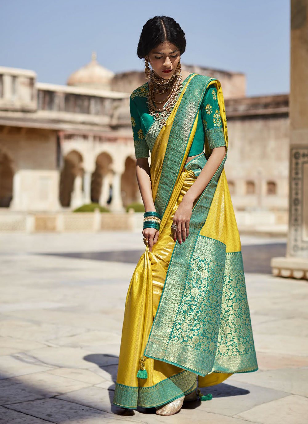 Trendy Saree Silk Yellow Weaving Saree