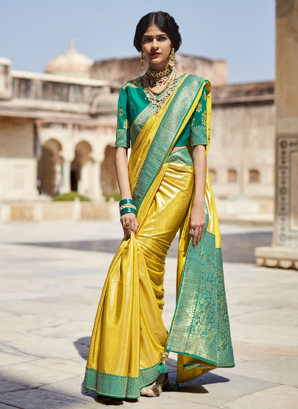 Trendy Saree Silk Yellow Weaving Saree