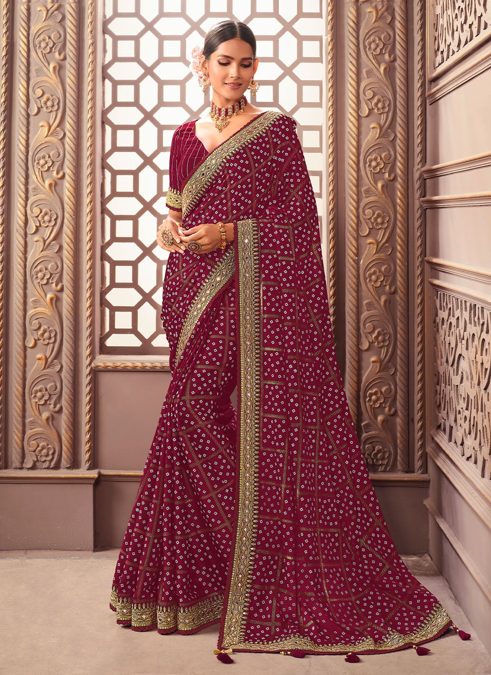 Classic Silk Maroon Embroidered Saree