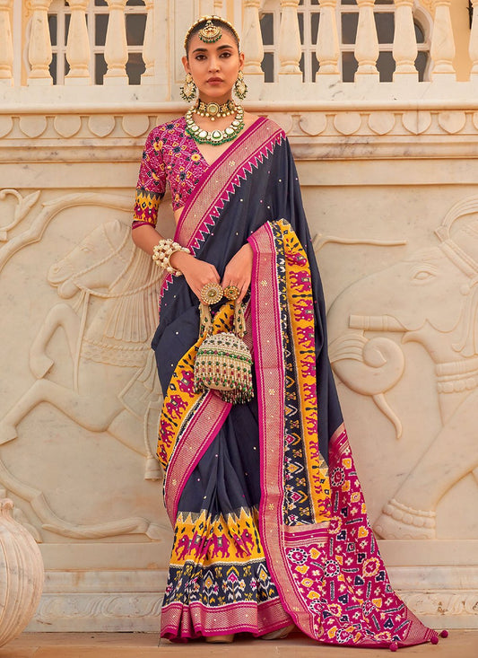 Contemporary Silk Blue Hand Work Saree