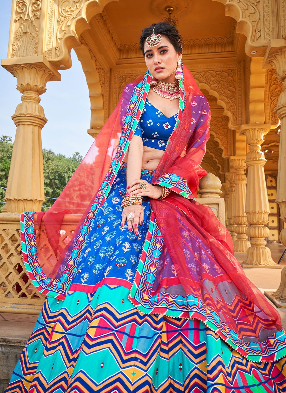 Lehenga Choli Silk Blue Gota Work Lehenga Choli