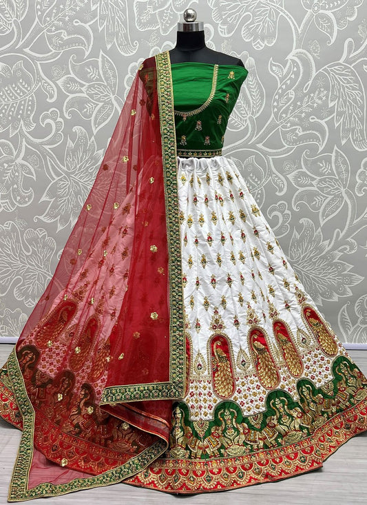 A Line Lehenga Silk White Dori Work Lehenga Choli