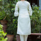 Pant Style Suit Silk White Embroidered Salwar Kameez