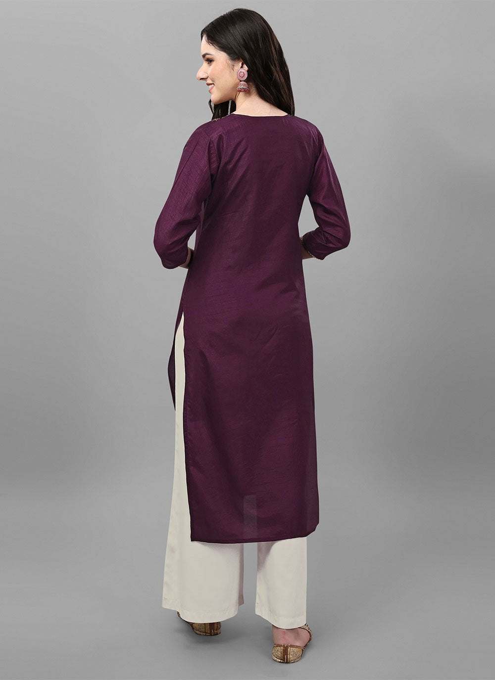 Casual Kurti Silk Wine Jacquard Work Kurtis