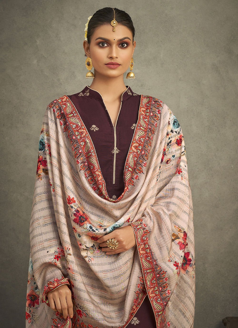 Palazzo Salwar Suit Silk Wine Jacquard Work Salwar Kameez