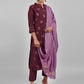 Pant Style Suit Chinon Silk Wine Fancy Work Salwar Kameez