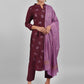 Pant Style Suit Chinon Silk Wine Fancy Work Salwar Kameez