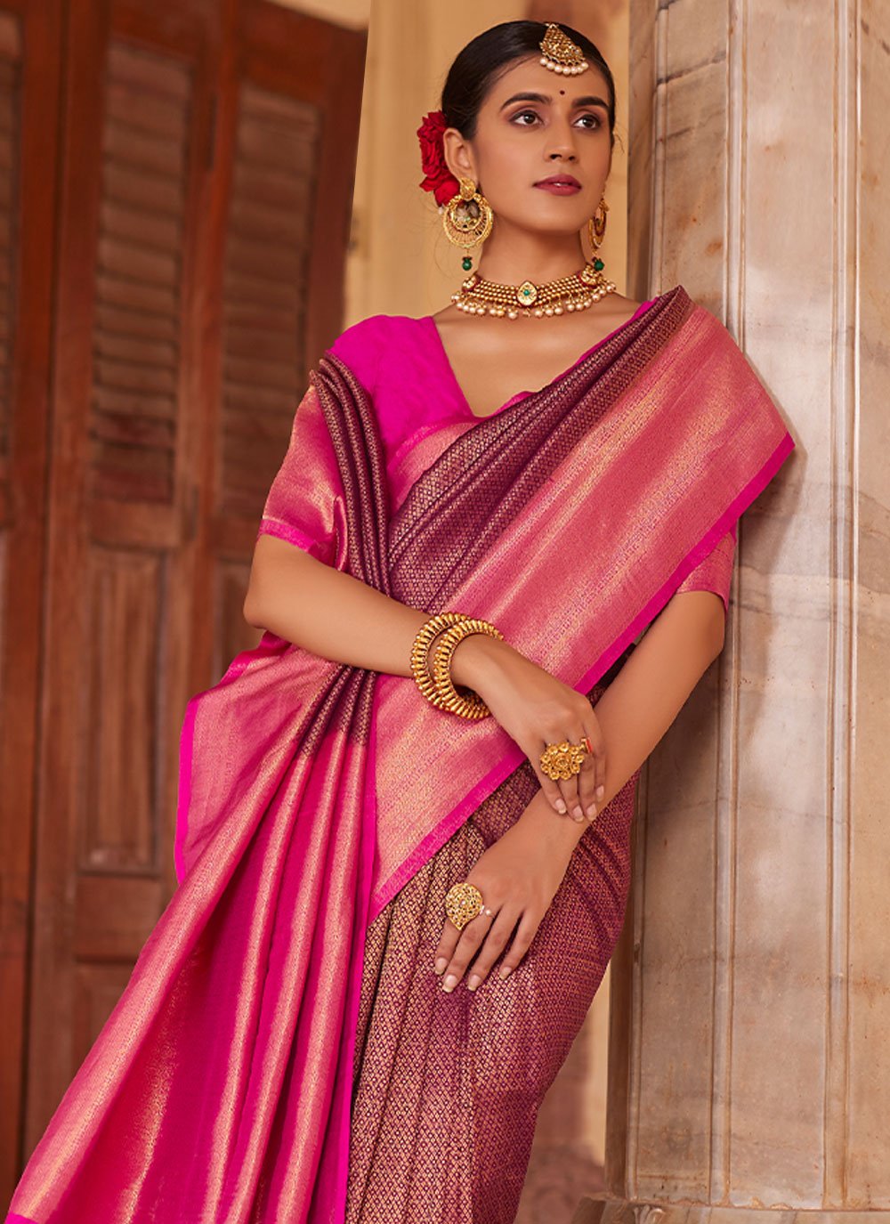 Trendy Saree Silk Wine Weaving Saree