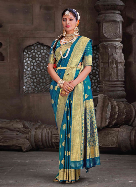 Trendy Saree Silk Aqua Blue Woven Saree