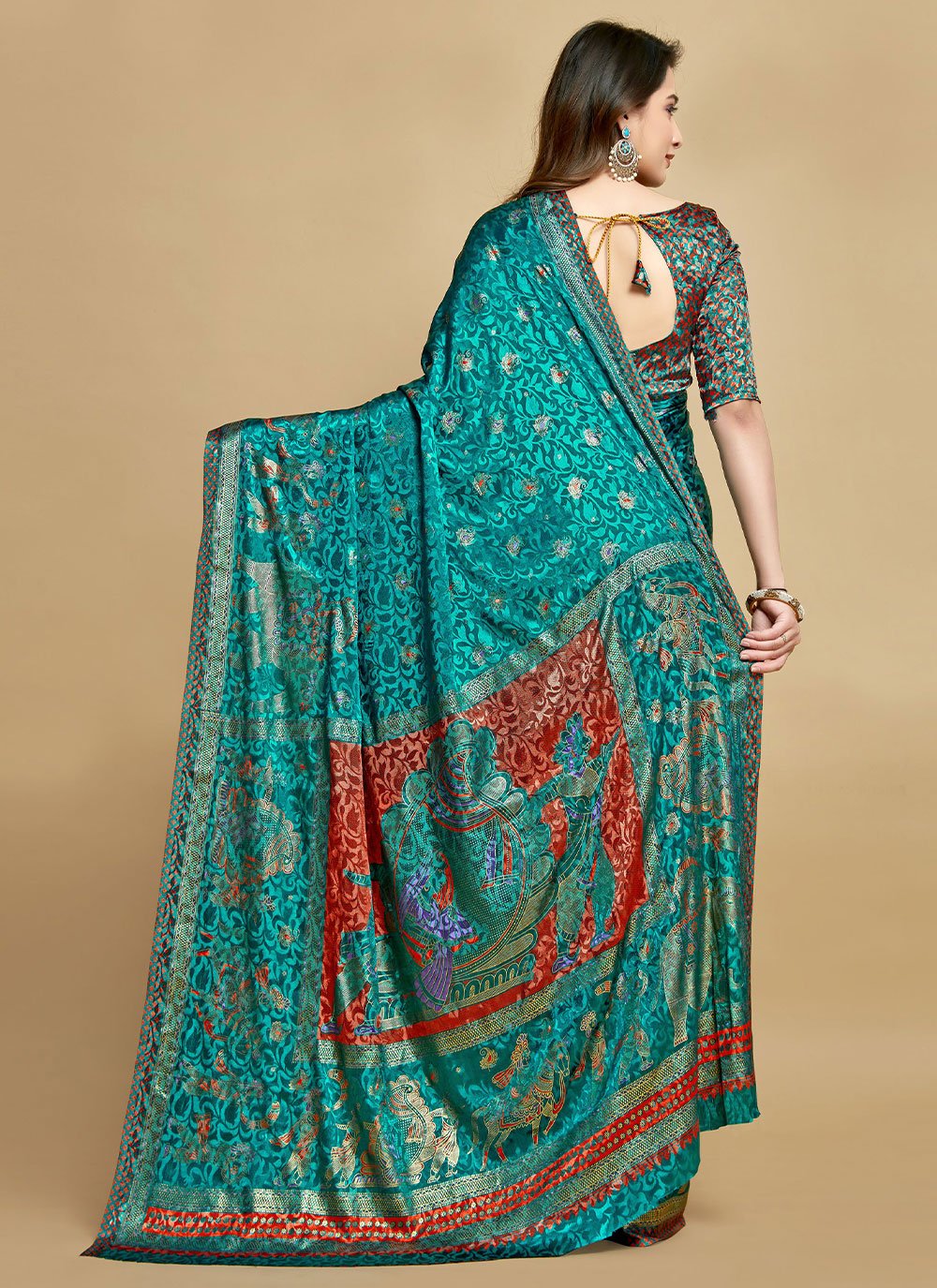 Classic Silk Turquoise Jacquard Work Saree