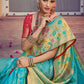 Contemporary Silk Tissue Firozi Woven Saree