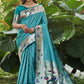 Trendy Saree Silk Firozi Floral Patch Saree