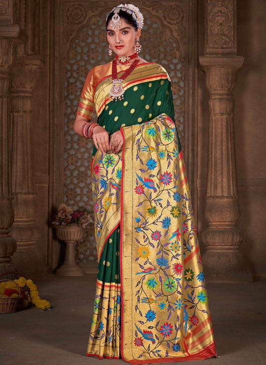 Contemporary Silk Green Woven Saree