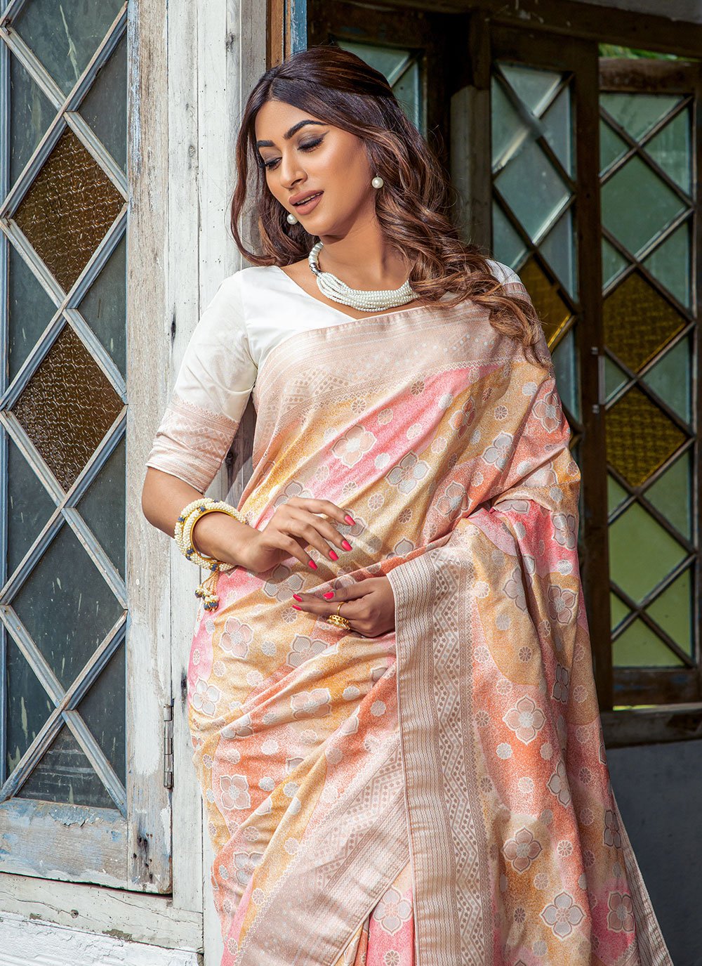 Contemporary Silk Multi Colour Patch Border Saree