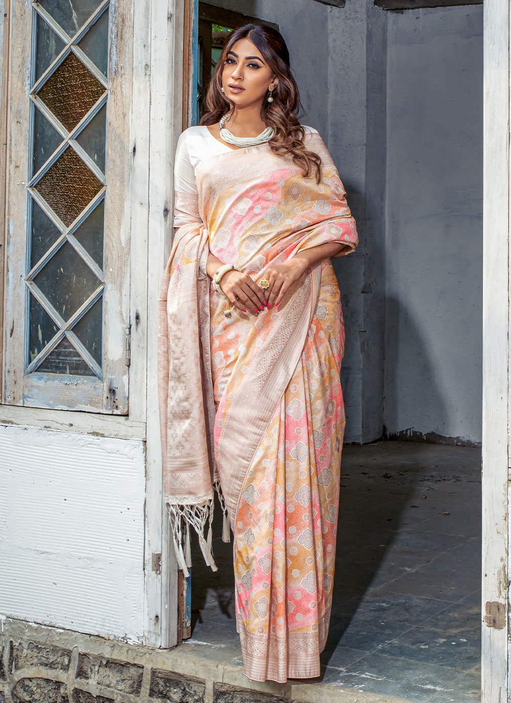 Contemporary Silk Multi Colour Patch Border Saree