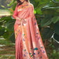 Designer Silk Peach Floral Patch Saree
