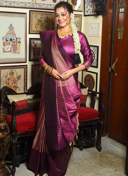 Contemporary Silk Purple Woven Saree