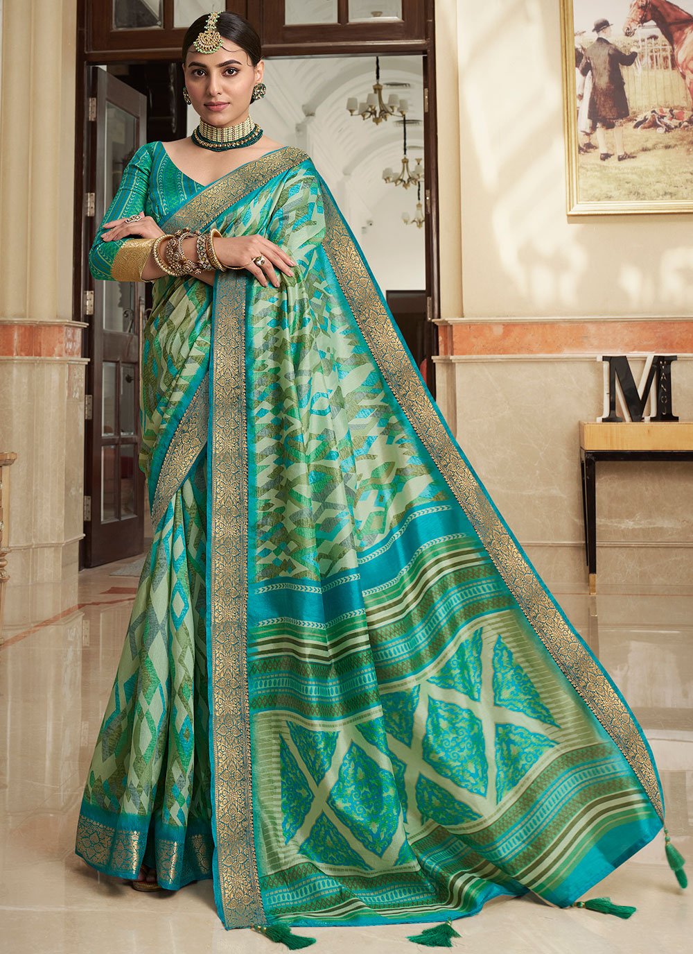 Classic Silk Green Digital Print Saree