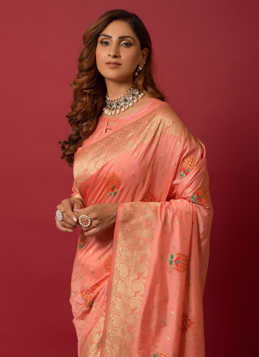 Trendy Saree Silk Peach Woven Saree