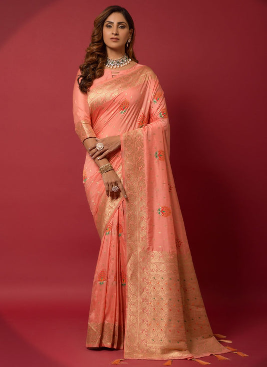 Trendy Saree Silk Peach Woven Saree