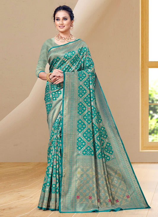 Trendy Saree Silk Turquoise Woven Saree