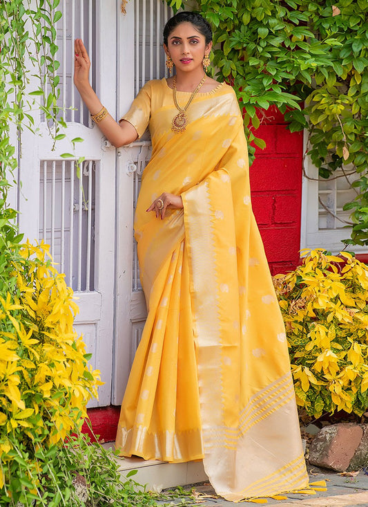 Classic Silk Yellow Booti Saree