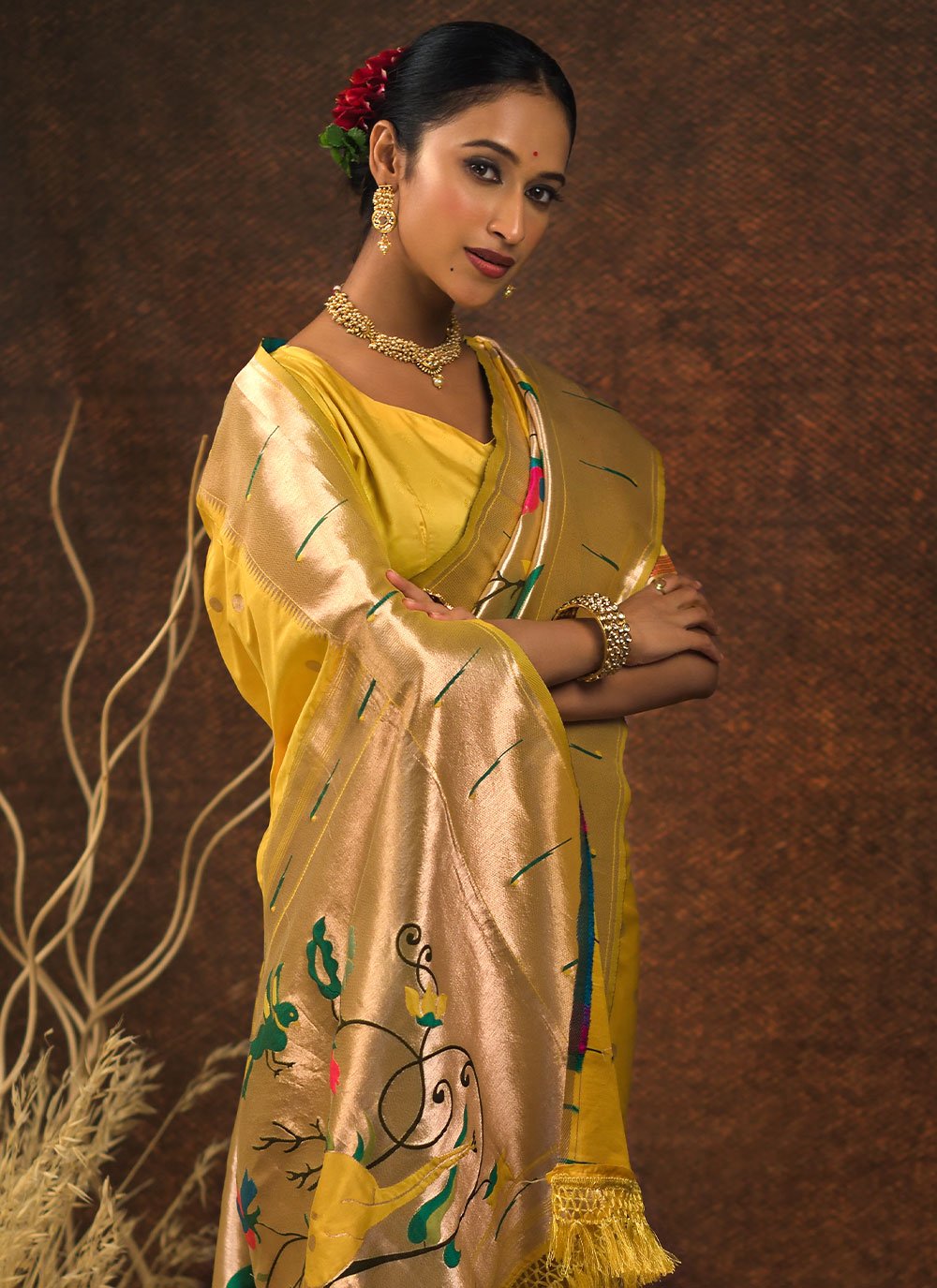 Contemporary Silk Yellow Meenakari Saree