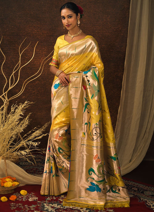 Contemporary Silk Yellow Meenakari Saree