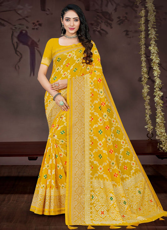 Trendy Saree Silk Yellow Meena Saree