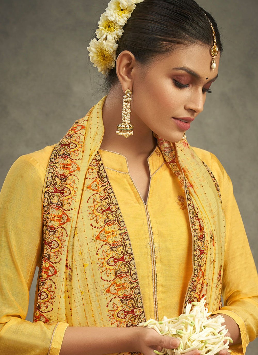 Salwar Suit Silk Yellow Jacquard Work Salwar Kameez