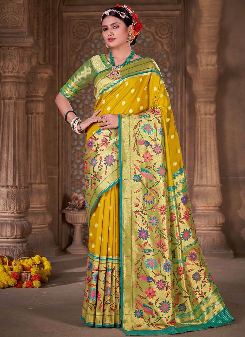 Traditional Saree Silk Yellow Woven Saree