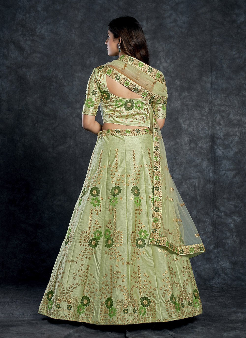 A Line Lehenga Silk Green Dimond Lehenga Choli