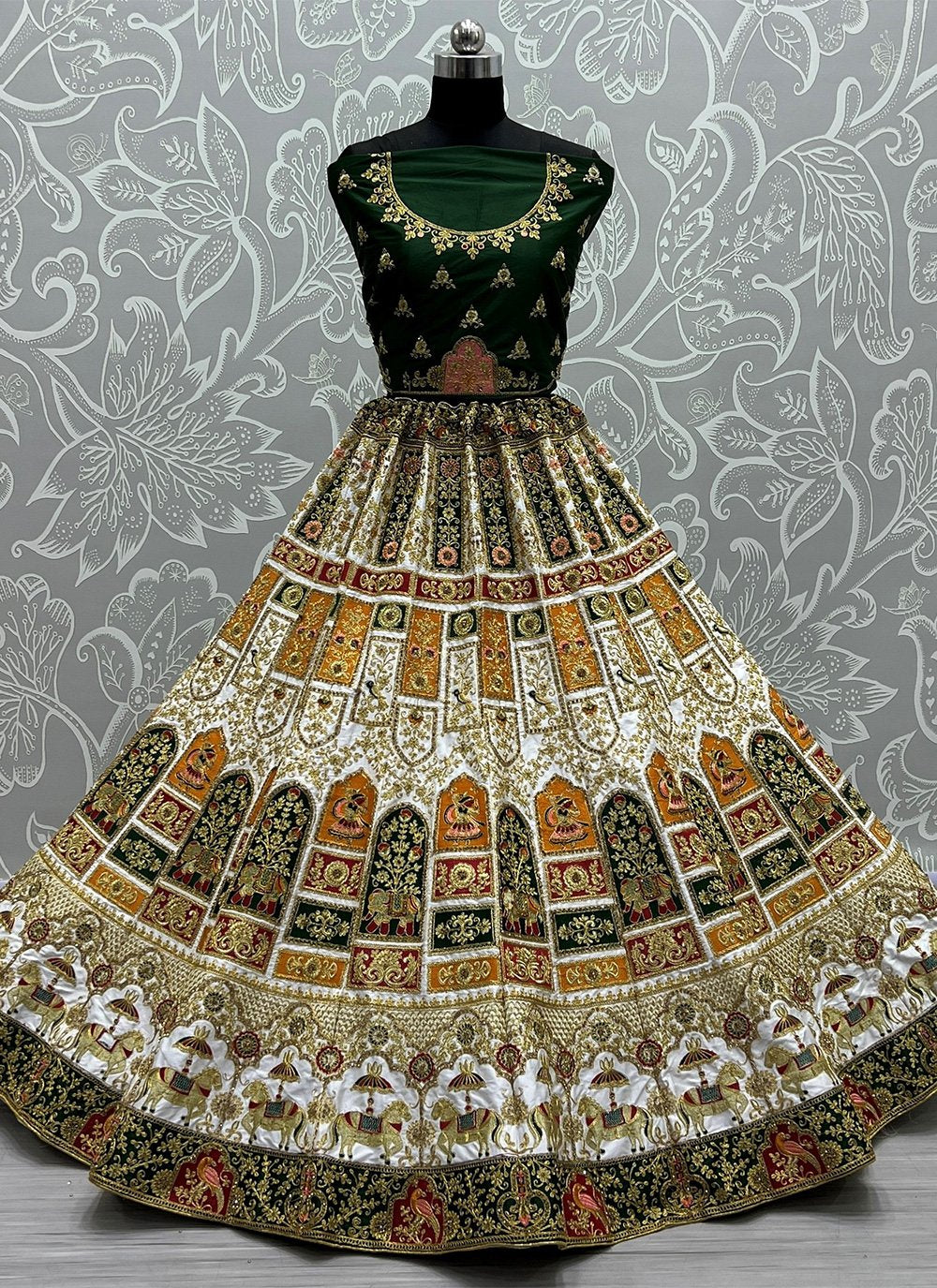 A Line Lehenga Silk Green Embroidered Lehenga Choli