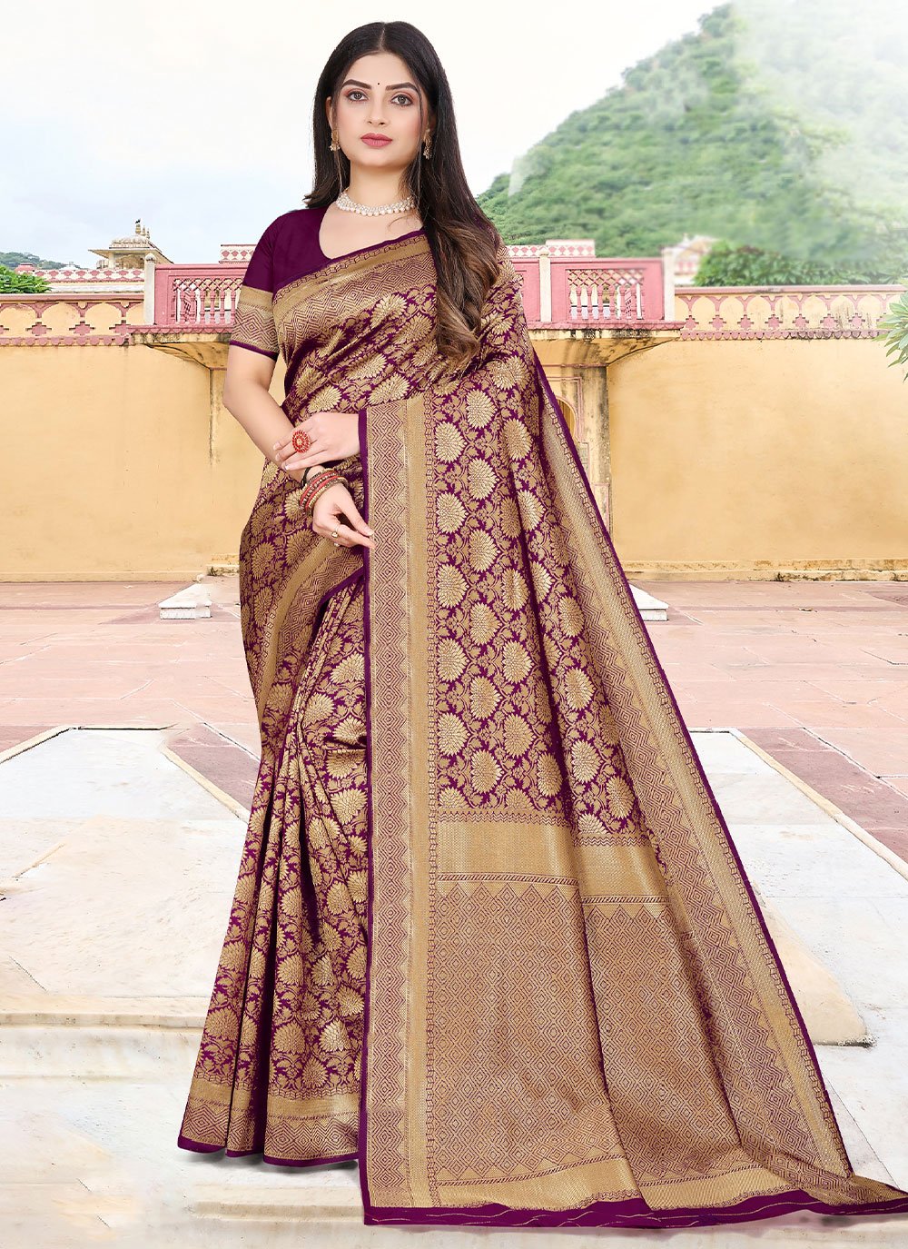 Classic Silk Purple Zari Saree