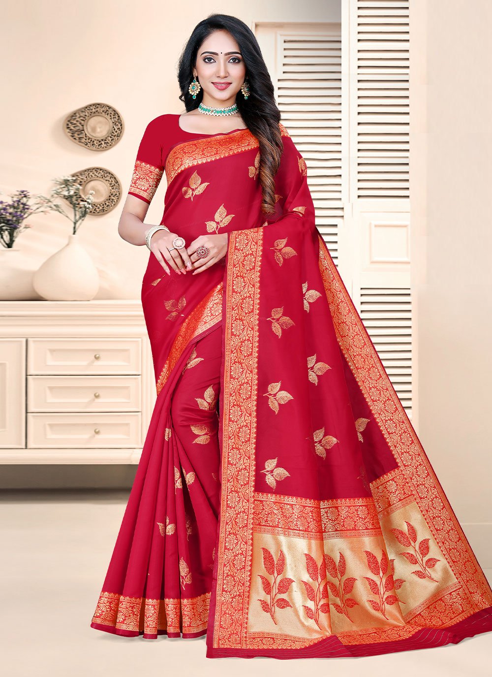 Trendy Saree Silk Red Zari Saree