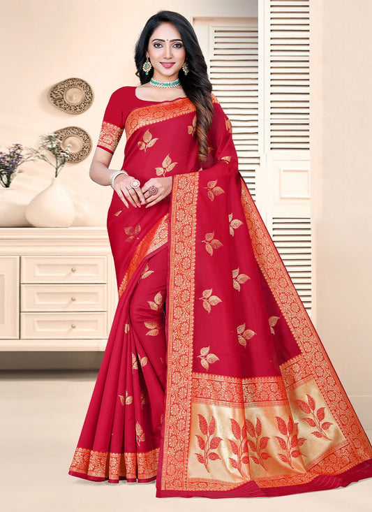 Trendy Saree Silk Red Zari Saree