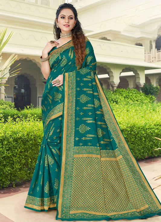 Classic Silk Teal Zari Saree