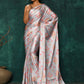 Designer Satin Silver Digital Print Saree